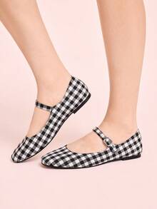 CUCCOO DOLLMOD Round Toe Comfortable Pink Bow Fashionable And Elegant Women's Flat Shoes Spring Shoes Spring Break Easter - Black two-color grid - View 5