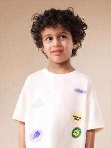 SUMWON Boys Oversized Summer T-Shirt And Wide Leg Pants Coordinate Set With Mixed Graphic Patches And Text Print Casual Vacation - Multicolor - View 5