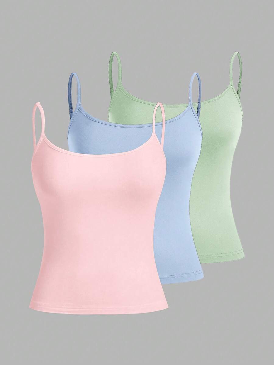 SHEIN EZwear 3pcs/Set Women's Sexy Crop Top Camisole, Suitable For Summer - Multicolor - View 1