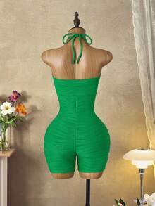 Mistrie Women's Green Cutout Halter Tie Jumpsuit - Multicolor - View 2