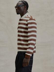 Musero Long Sleeve Regular Fit Collared Contrast Panel Striped Polo Hidden Placket Top Spring Summer Essentials - Multicolor - View 4