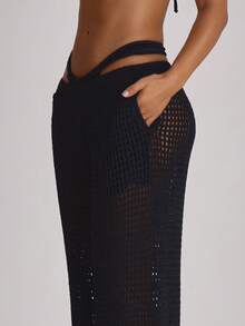 Musera Resort 钩针编织阔腿罩裤泳装度假夏季旅行沙滩装纯色基础款度假核心款 - 黑色 - 查看 5