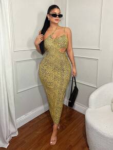 SHEIN SXY Vestido sexy con estampado de leopardo y calado - Amarillo - Ver 3