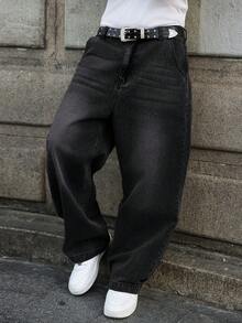GALLERY FADE Quần jeans nam ống rộng, màu xám nhạt, kiểu dáng thường ngày. - màu đen - Xem 7