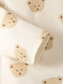 新生儿长袖开衫和连脚裤套装（2件套），可爱小熊印花，针织面料家居服 - 卡其色 - 查看 4