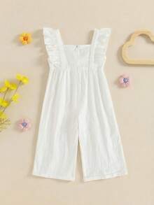 Cozy Pixies 女婴/幼儿碎花荷叶领无袖连体衣，休闲可爱乡村风时尚连体裤，适合日常、户外活动、假日、派对等场合穿着。 - 米色 - 查看 2