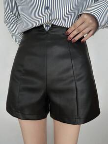 FRIFUL Women's Solid Color Casual Shorts - Black - View 5