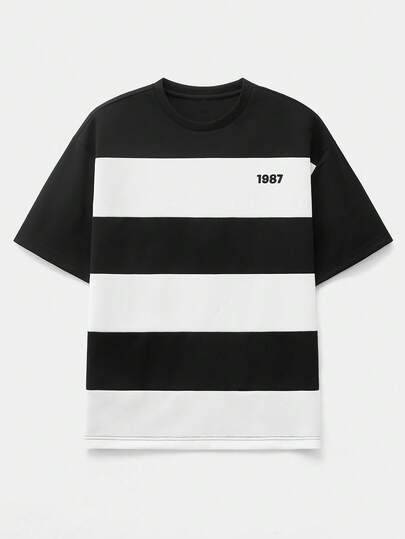 SWAVVY Men's Casual Colorblock Striped Short Sleeve T-Shirt, Summer