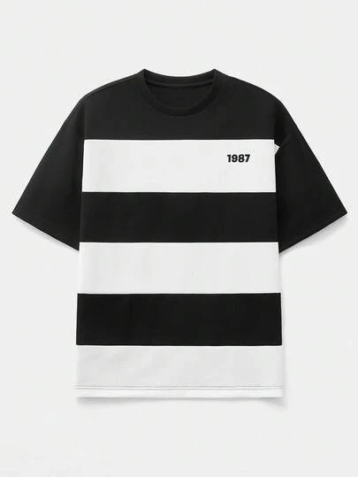 SWAVVY Men's Casual Colorblock Striped Short Sleeve T-Shirt, Summer