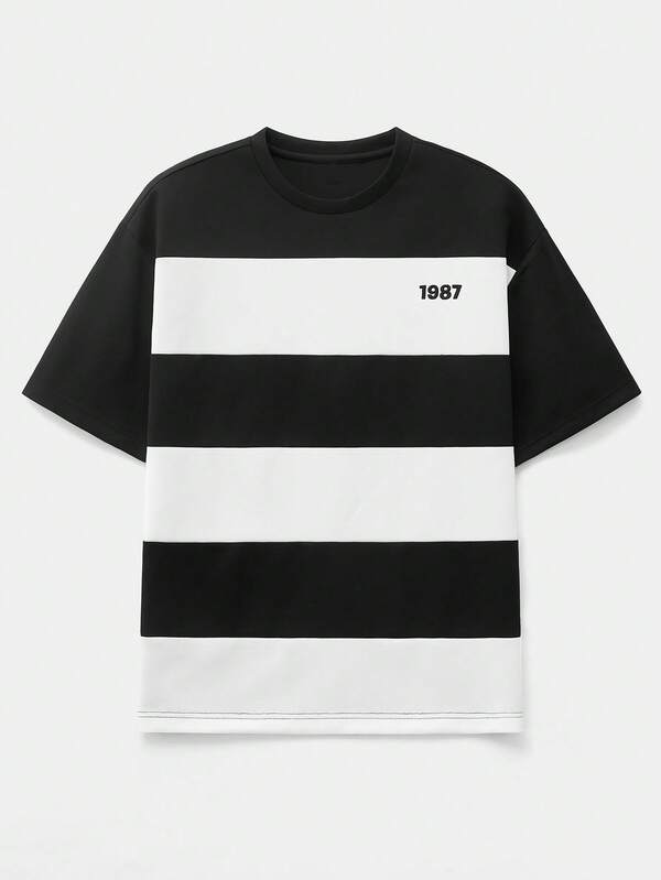 SWAVVY Men's Casual Colorblock Striped Short Sleeve T-Shirt, Summer