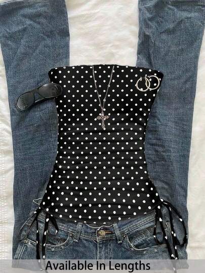 SHEIN Tall CURVE Plus Size Women Fashionable Fitted Casual Minimalist Polka Dot Tube Top  Summer Outfits For Women Casual  Vacation Outfits