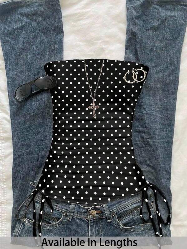 SHEIN Tall CURVE Plus Size Women Fashionable Fitted Casual Minimalist Polka Dot Tube Top  Summer Outfits For Women Casual  Vacation Outfits