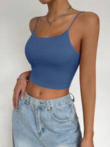 SHEIN PETITE Top deportivo con espalda descubierta, hebilla metálica y diseño calado - Azul - Ver 3