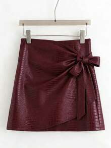 Franclia Minifalda elegante de mujer con lazo de piel sintética - Burdeos - Ver 3