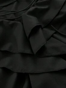 Rustia Sexy Ruffle Tie Strap Bodycon Mini Dress, Unique Design, Slimming Fit, Long Sleeve, Vacation Style - Black - View 6