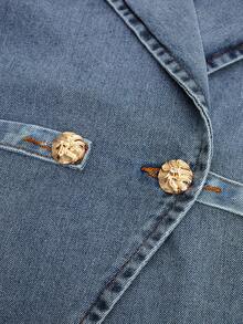 GlowEve 女士翻领短泡泡袖双排扣休闲牛仔外套 - 藍色 - 查看 6