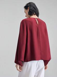 Ontre 夏季新款复古红色圆领插肩袖蝙蝠袖宽松上衣，修身百搭，适合夏季穿着 - 中紫紅色 - 查看 2