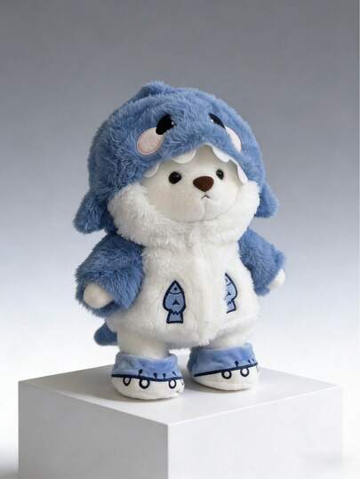 POKOJA LAND 11 Inch Cute Shark Dress Up Teddy Bear Plush Toy, Cute Blue Shark Dress Up Teddy Bear, Soft And Fluffy Animal Plush Toy, Detachable Clothing, Cute Birthday Gift And Room Decoration, Perfect Birthday, Valentine's Day, Easter, Thanksgiving Gift For Children, Friends And Girlfriends