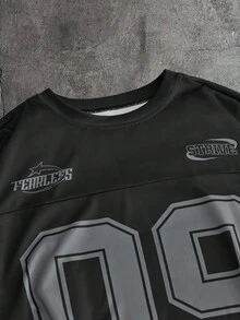 AXEPEAK 男士休闲数字印花圆领短袖T恤短裤套装，夏季 - 黑色 - 查看 5