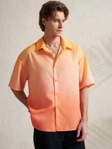 Airaco Camisa de manga corta con estampado degradado para vacaciones para hombres - Naranja - Ver 3