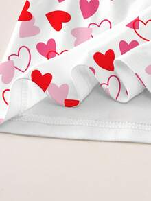 2件套女婴可爱甜美多色爱心图案白色上衣搭配粉色拼接喇叭裤，适合日常休闲穿着，白色T恤套装 - 彩色 - 查看 7