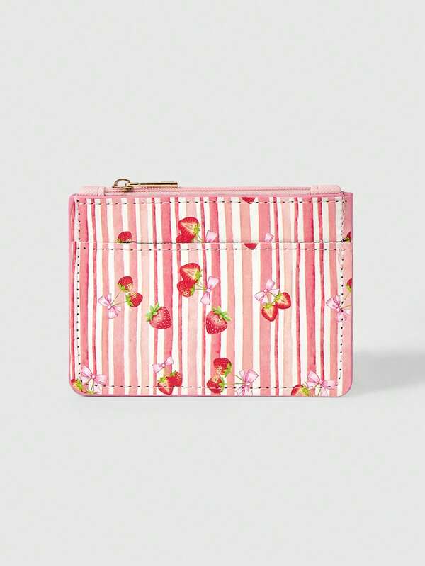 ROMWE Kawaii Pink And White Striped Bow Strawberry Card Pack