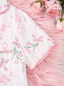 SHEIN Bộ đồ ngủ bé gái in hoa gồm áo khoác cardigan cổ bẻ và quần dài, đồ mặc nhà thoải mái và dễ thương, 2 món, thích hợp cho mùa hè. - trắng - Xem 7