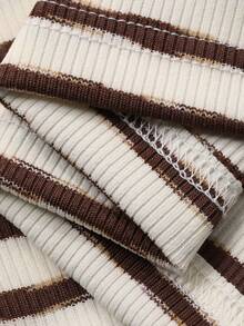 Dazy Plus Cute Striped Pattern Print Loose Fit Plus Size Women Long Nightgown - Khaki - View 3