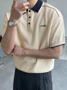 DAZY Áo polo nam phối màu tương phản, cổ áo màu xanh navy và thân áo màu be, thích hợp cho mùa hè. - Màu be - Xem 7