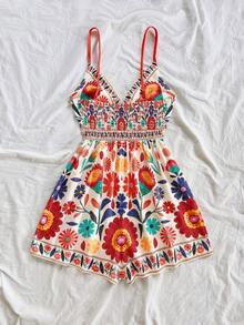 SHEIN PETITE CURVE 大码彩色无袖复古风连体裤 - 彩色 - 查看 2