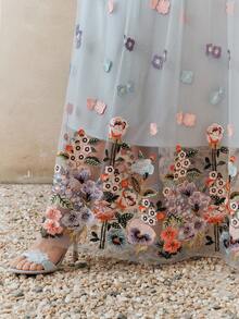 Anewsta Đầm chữ A màu hồng thanh lịch mới, thêu hoa, thích hợp cho kỳ nghỉ, tiệc sinh nhật dành cho nữ. - Màu xanh lam - Xem 5