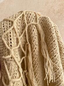 Soleia 两件套波西米亚风吊带露背系带吊带背心和流苏短裤套装，波西米亚风，度假，复古，节日，音乐节 - 杏色 - 查看 9