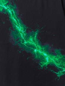 SHEIN 男童休闲时尚酷炫经典霓虹印花短袖圆领T恤，适合夏季穿着 - 黑色 - 查看 5