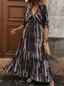 Brillora Đầm nữ kiểu dáng thường ngày, họa tiết nhuộm tie-dye, thích hợp cho kỳ nghỉ. - màu đen - Xem 10