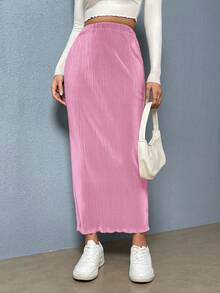 SHEIN Essnce Women's Solid Color Casual Versatile Date/Travel Mini Skirt - Baby Pink - View 3