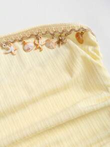 Sweetra Đầm ngắn mùa hè mới, chất liệu jacquard, thanh lịch, thích hợp mặc đi làm, đi nghỉ mát, đi chơi hàng ngày, xếp tầng, không dây vai, eo thon, màu vàng. - Màu vàng - Xem 5