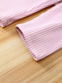 SHEIN Playful Pals 3件套女婴百搭休闲纯色弹力打底裤/长裤/紧身裤/婴儿裤套装，针织灯芯绒女婴打底裤，适合春、夏、秋、冬四季穿着 - 彩色 - 查看 5