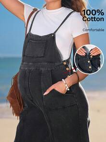 Boho Mama Bộ đồ liền thân đơn giản màu trơn cho bà bầu - màu đen - Xem 1