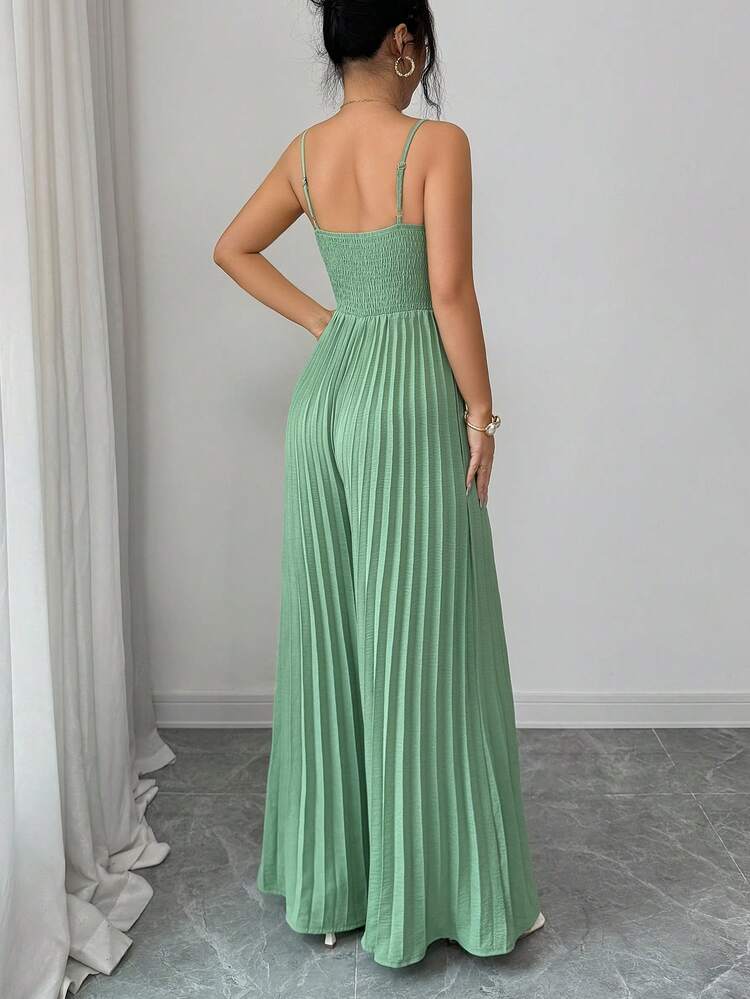 Rafferiza Women's Elegant Sleeveless Pleated Long Jumpsuit, Light Green, Suitable For Spring/Summer Vacation And Dates - Mint Green - View 2