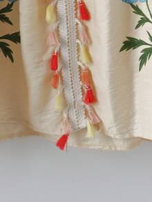 SHEIN LUNE 大码女式法式休闲优雅印花长袖衬衫 - 杏色 - 查看 6