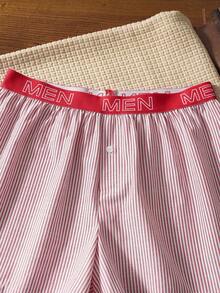 Men's Striped Letter Webbing Casual Loose Summer Airy Pants - Red and White - View 3