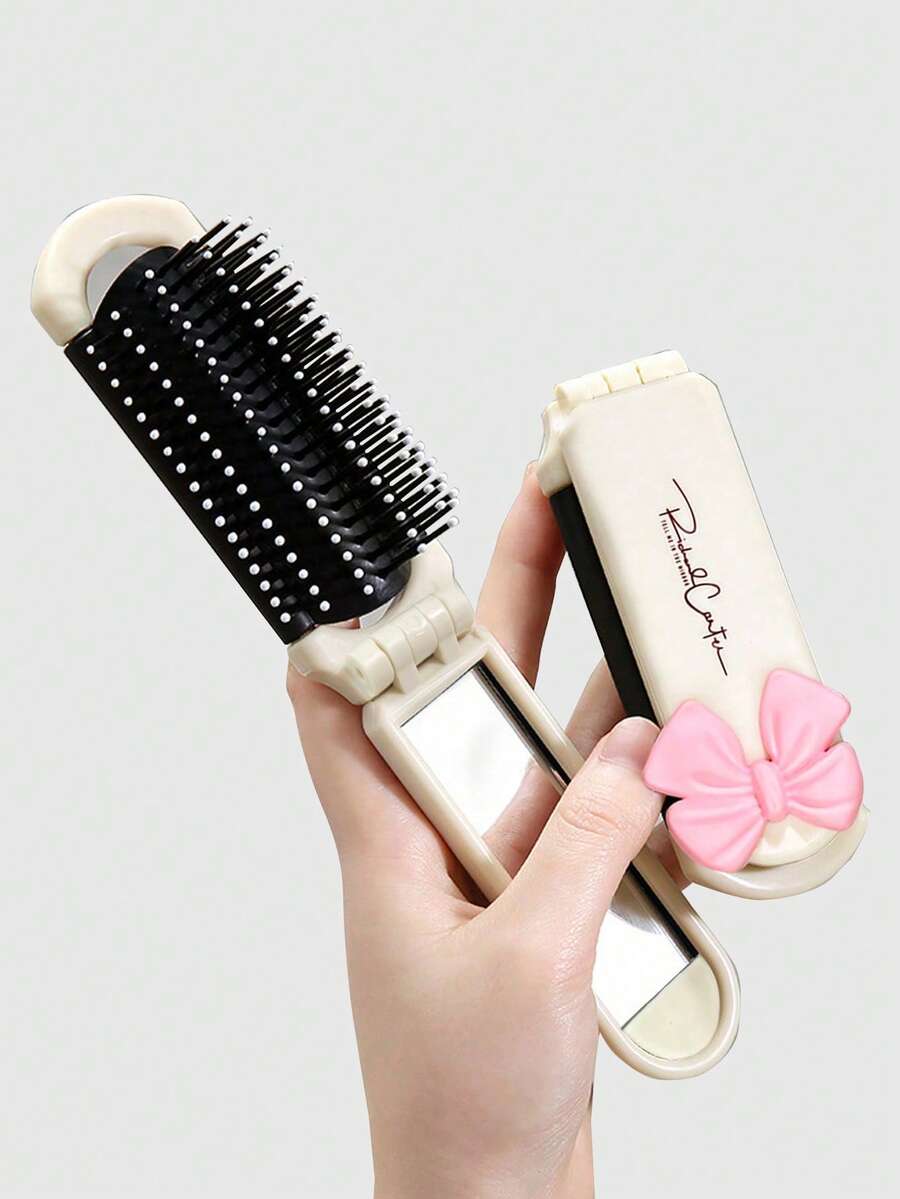 ROMWE Kawaii 1pc Beige Bowknot Design Mirror Comb With Air Cushion - Multicolor - View 1