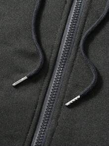 Manfinity Dauomo Áo hoodie nam kiểu dáng thường ngày, thiết kế phối màu, khóa kéo, in hình chữ cái tiếng Anh và chân dung, phong cách đường phố đa năng, thích hợp cho mùa thu/đông. - Màu xám đen - Xem 3