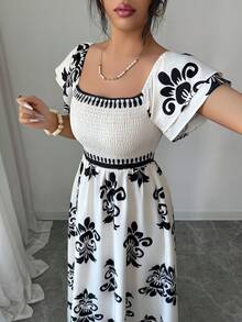 Elenzga Đầm dài mùa hè thanh lịch và thời trang dành cho nữ với họa tiết dệt. - Màu be - Xem 7