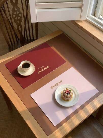 Joivida 印花PU皮革餐垫（40x30厘米）- 多色（酒红色/粉色/蓝色）桌垫，时尚厨房台面/桌面垫，馈赠亲友的贴心礼物，防污家居用餐配件，适合日常用餐。