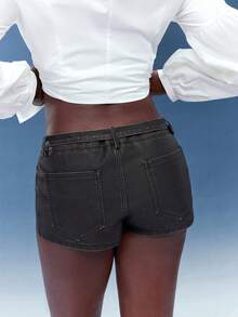 Normani 女士纯色修身休闲百搭短裤 - 黑色 - 查看 2