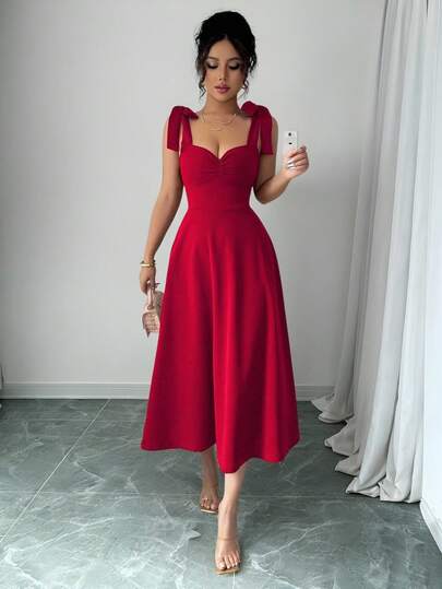 Vestidos Elegantes Y Romántico Para Mujer Con Tirantes De Espagueti,Lazo En La Cintura Y Línea A