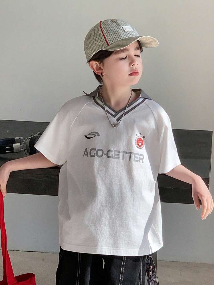 Tween Boy Letter Print Raglan Short Sleeve Casual Loose T-Shirt Summer