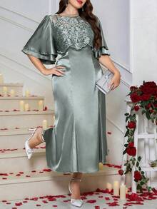 Ellevyn 大码优雅派对刺绣网纱拼接连衣裙 - 綠色 - 查看 10