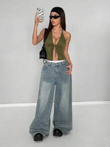 StreetHx Women's Casual Striped Halter Neck Tie-Up Sleeveless Top, Summer - Mint Green - View 3